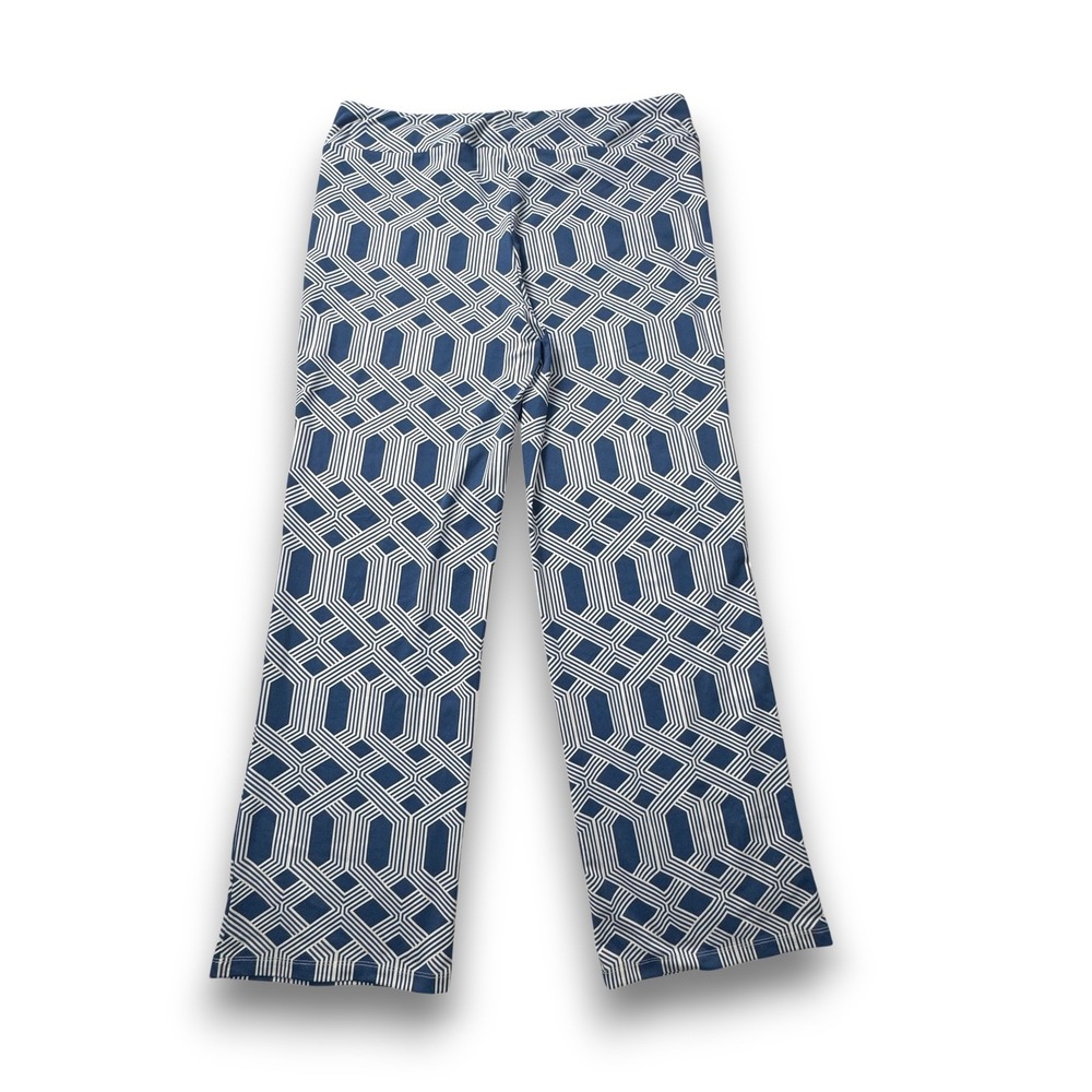 J.McLaughlin Navy White Geometric Link Wide Leg Pants Womens Size XL Stretch - Picture 2 of 13